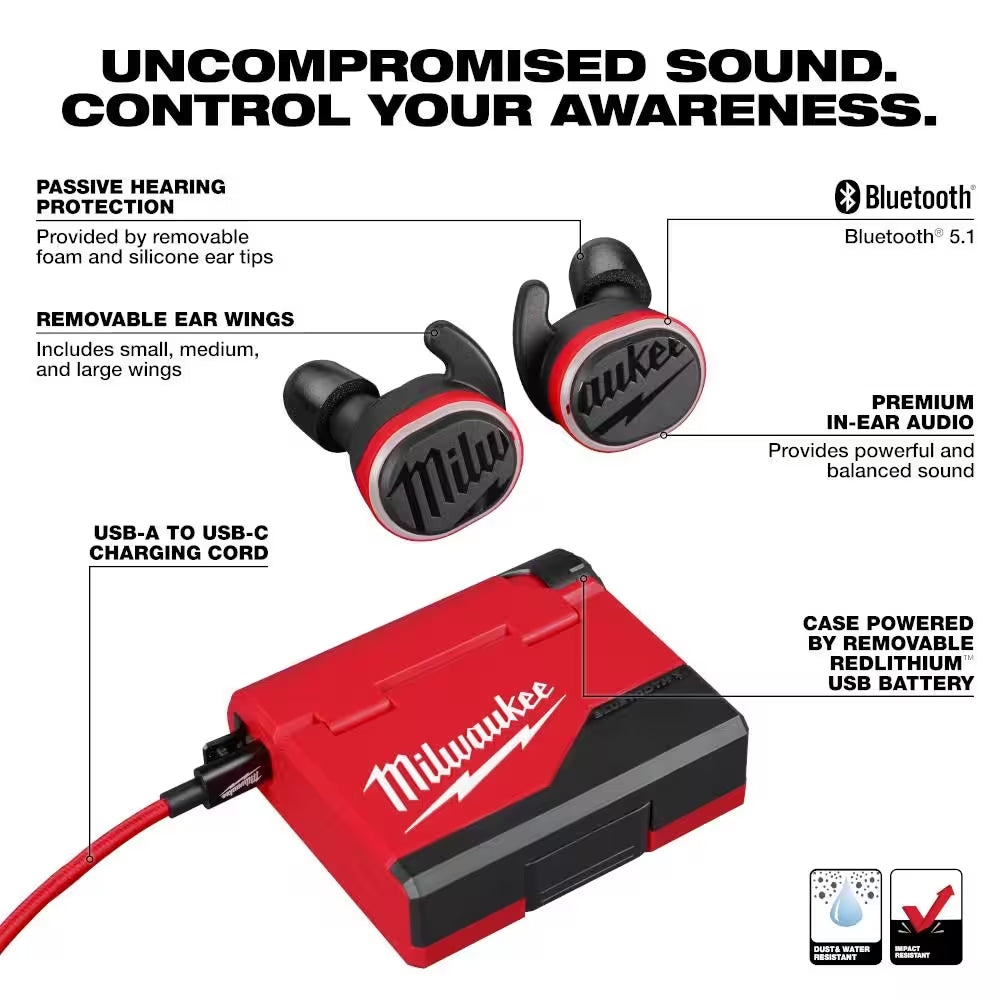 Ultimate REDLITHIUM USB Bluetooth Jobsite Earbuds - Unmatched Sound & Convenience!