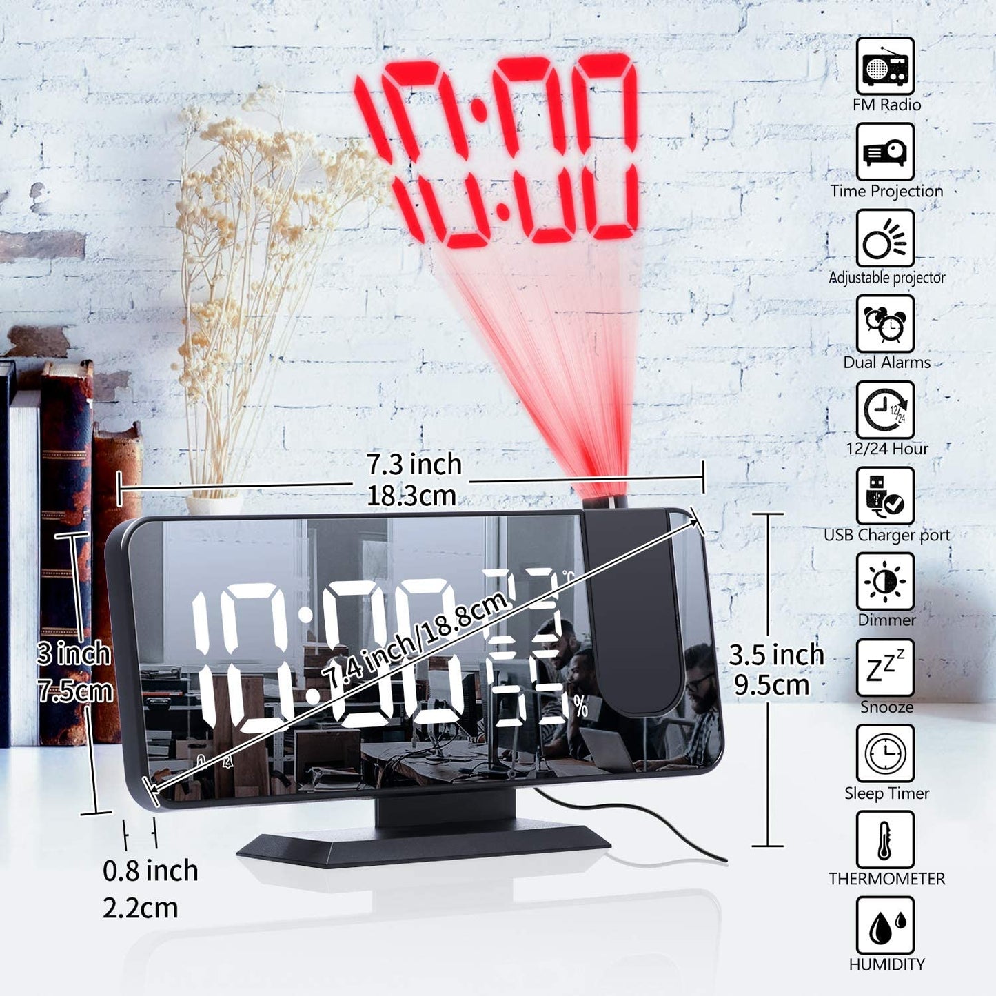 Digital Alarm Clock/Phone Charger w/LED Projector