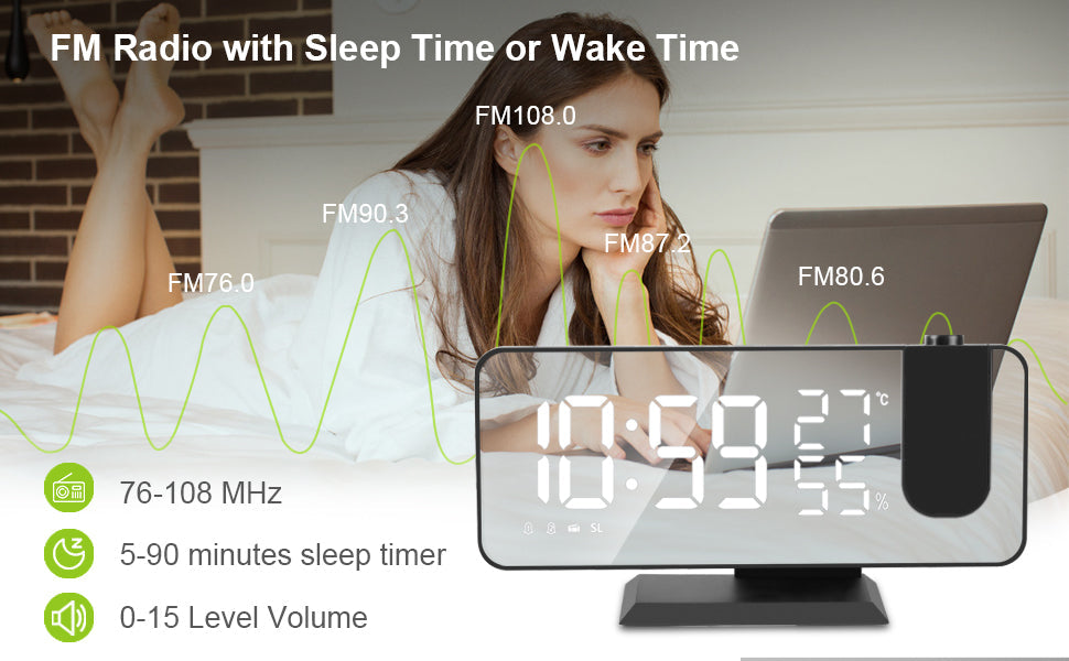 Digital Alarm Clock/Phone Charger w/LED Projector