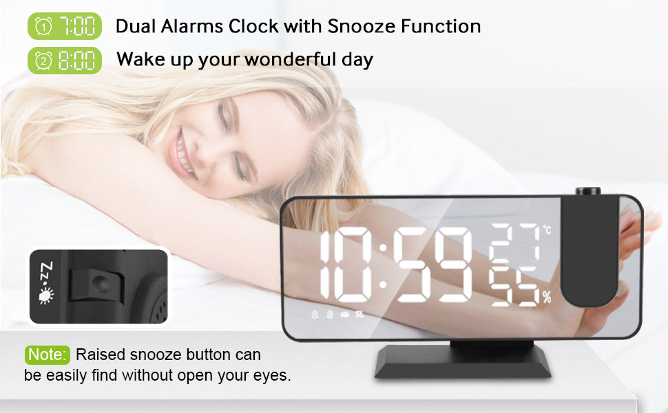 Digital Alarm Clock/Phone Charger w/LED Projector