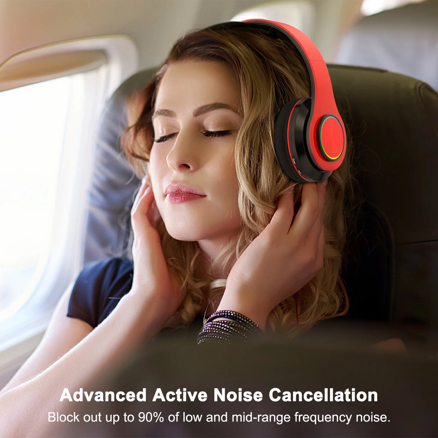 Sleek Red Foldable Over-Ear Bluetooth Headphones with Built-In Mic