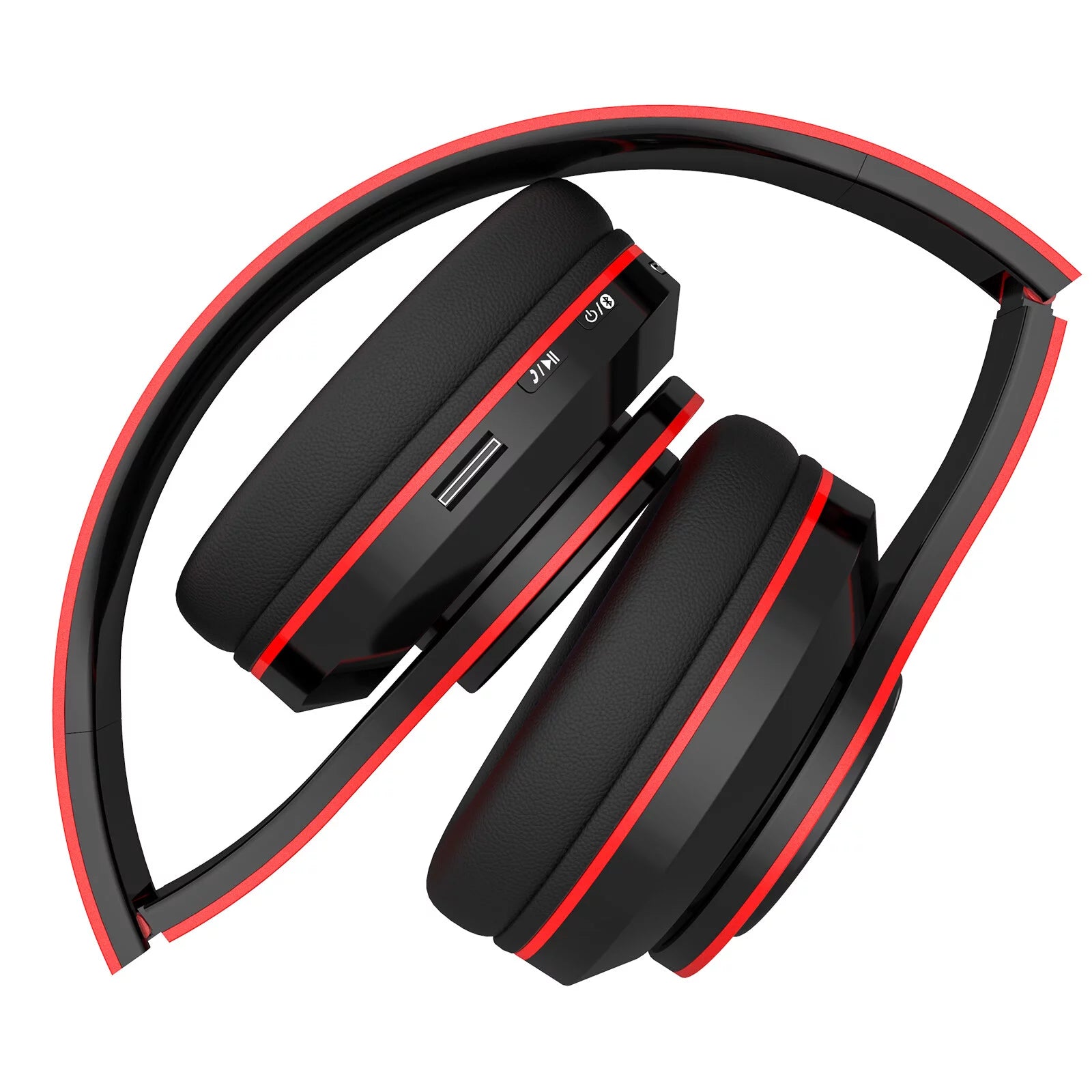 Sleek Red Foldable Over-Ear Bluetooth Headphones with Built-In Mic