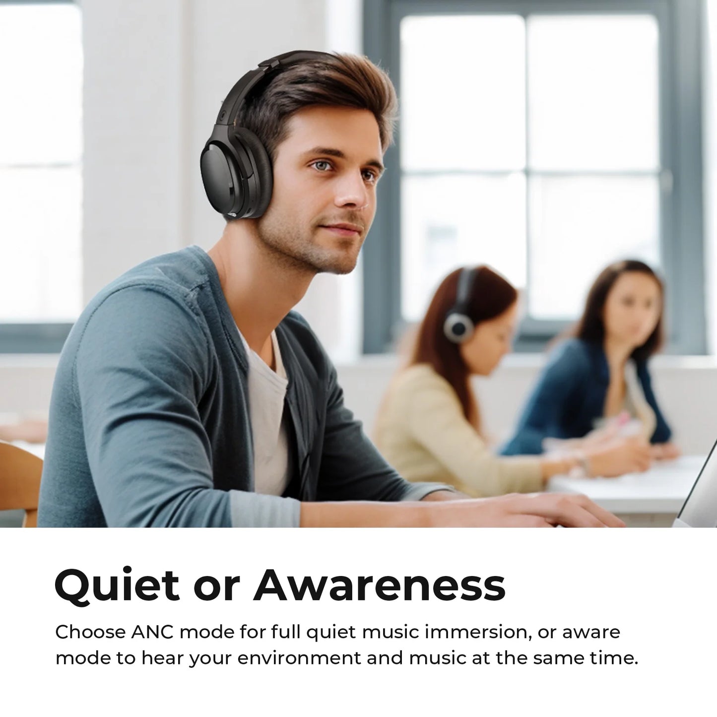 Premium Active Noise Cancelling Bluetooth Headphones - Over-Ear, Comfortable Protein Earpads, 30H Playtime, Foldable Design for Travel & Work - Sleek Black Finish