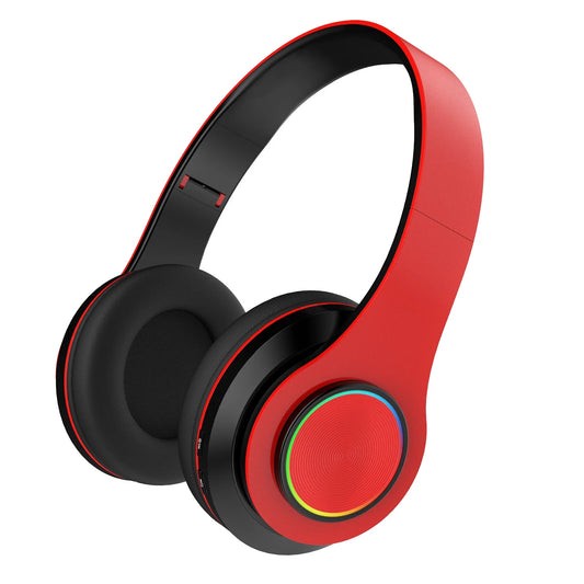 Sleek Red Foldable Over-Ear Bluetooth Headphones with Built-In Mic