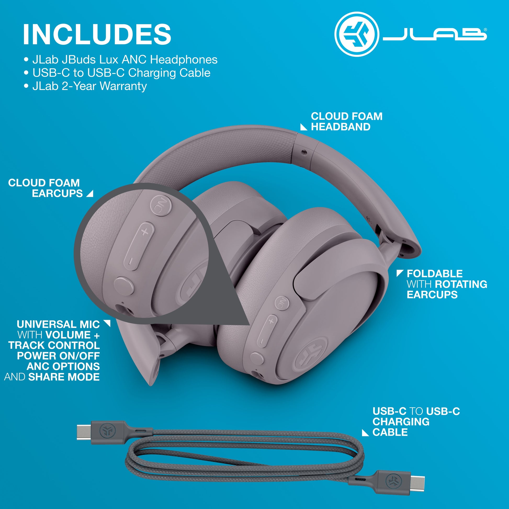 Jbuds Lux Active Noise Cancelling Bluetooth Headphones - Experience Pure Audio Bliss!