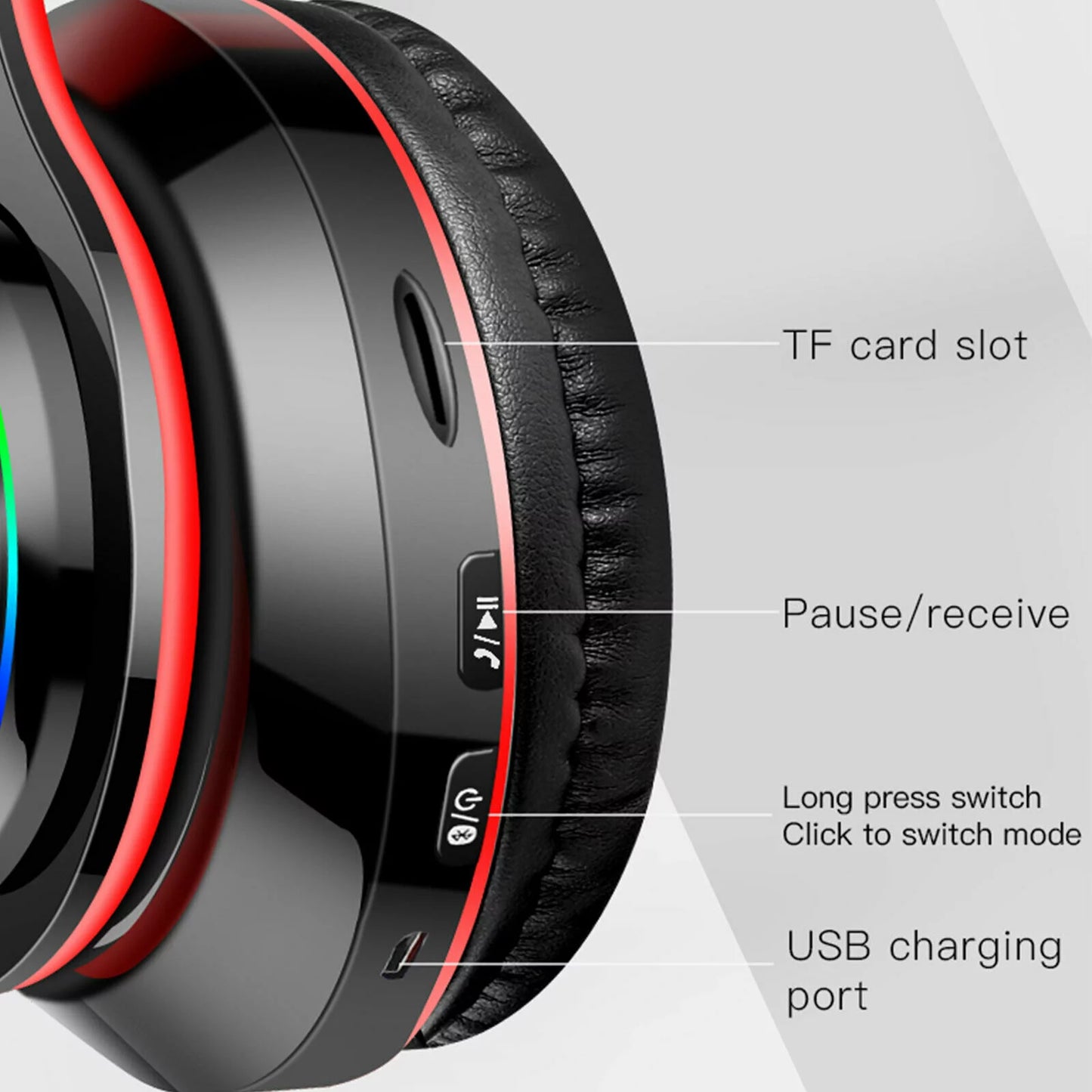 Sleek Red Foldable Over-Ear Bluetooth Headphones with Built-In Mic