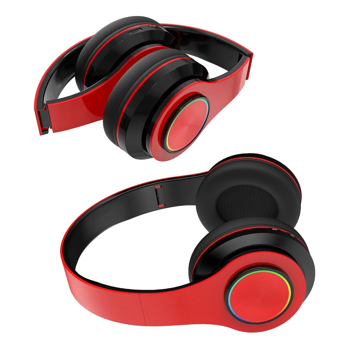 Sleek Red Foldable Over-Ear Bluetooth Headphones with Built-In Mic