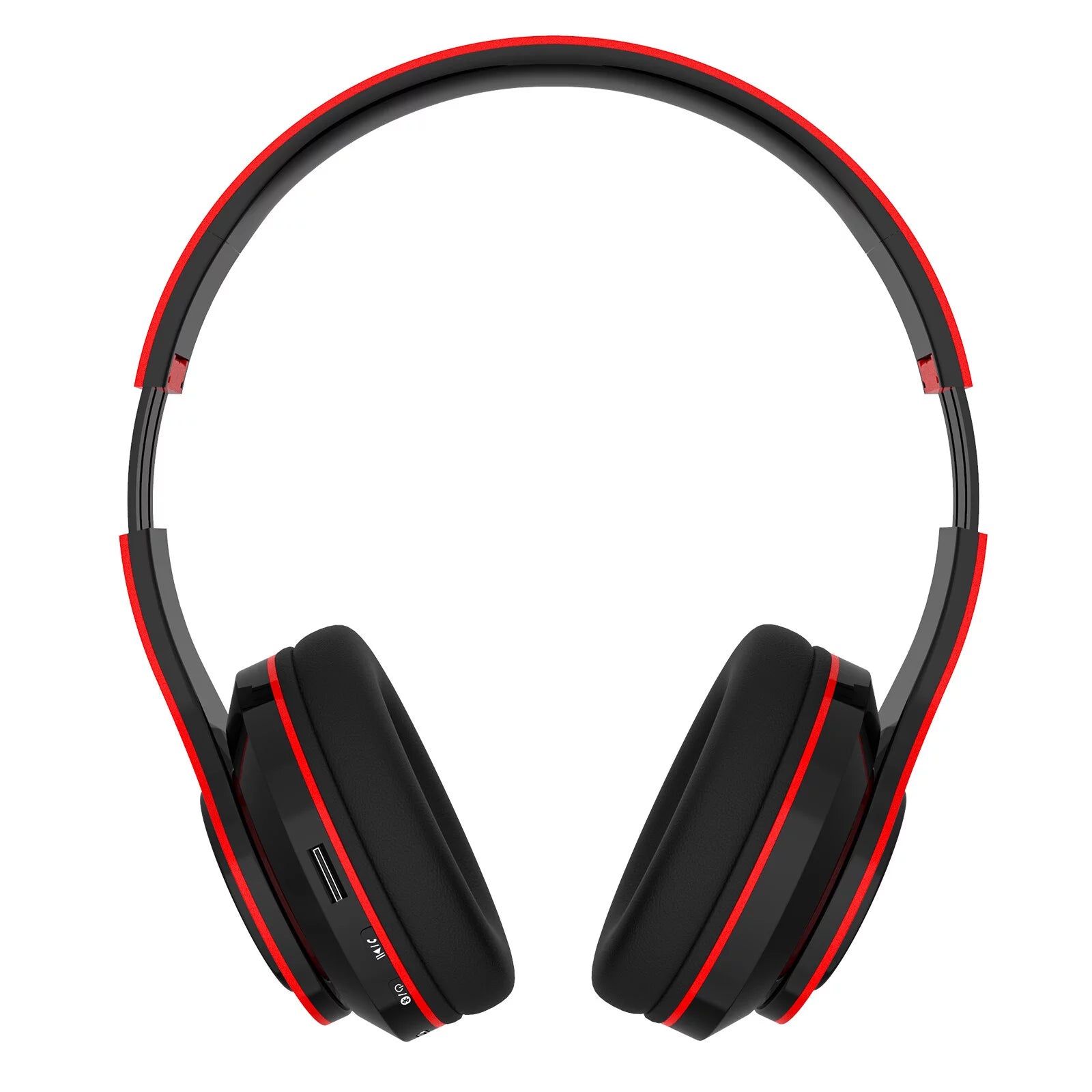 Sleek Red Foldable Over-Ear Bluetooth Headphones with Built-In Mic