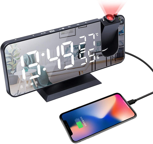 Digital Alarm Clock/Phone Charger w/LED Projector