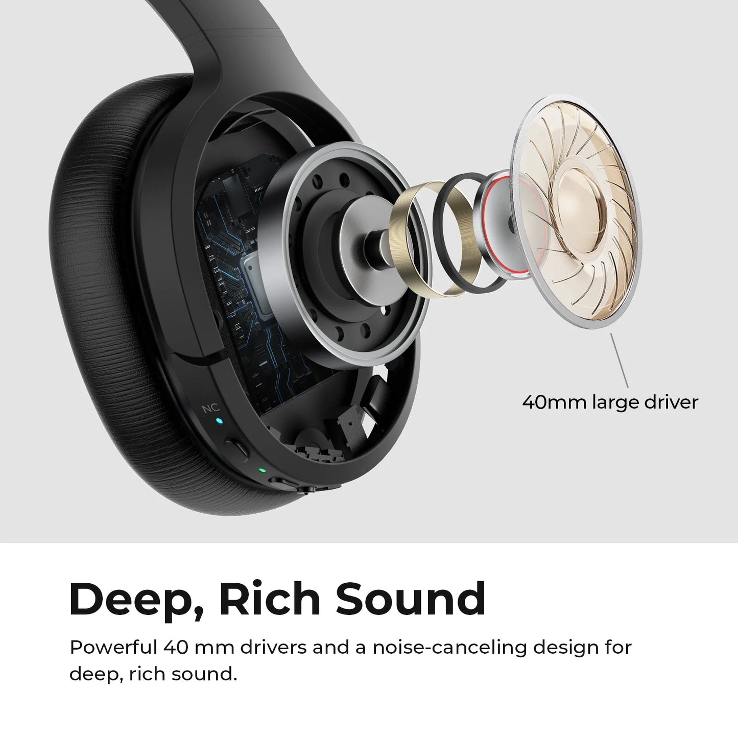 Premium Active Noise Cancelling Bluetooth Headphones - Over-Ear, Comfortable Protein Earpads, 30H Playtime, Foldable Design for Travel & Work - Sleek Black Finish