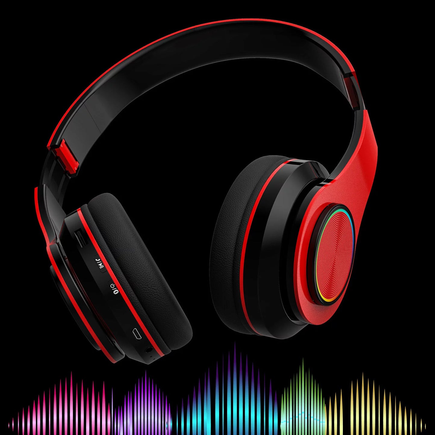 Sleek Red Foldable Over-Ear Bluetooth Headphones with Built-In Mic