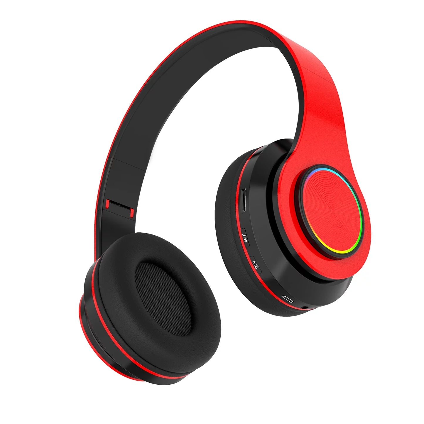 Sleek Red Foldable Over-Ear Bluetooth Headphones with Built-In Mic