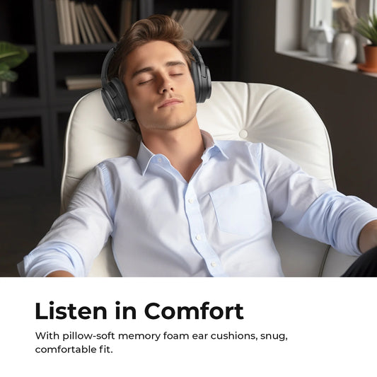 Premium Active Noise Cancelling Bluetooth Headphones - Over-Ear, Comfortable Protein Earpads, 30H Playtime, Foldable Design for Travel & Work - Sleek Black Finish